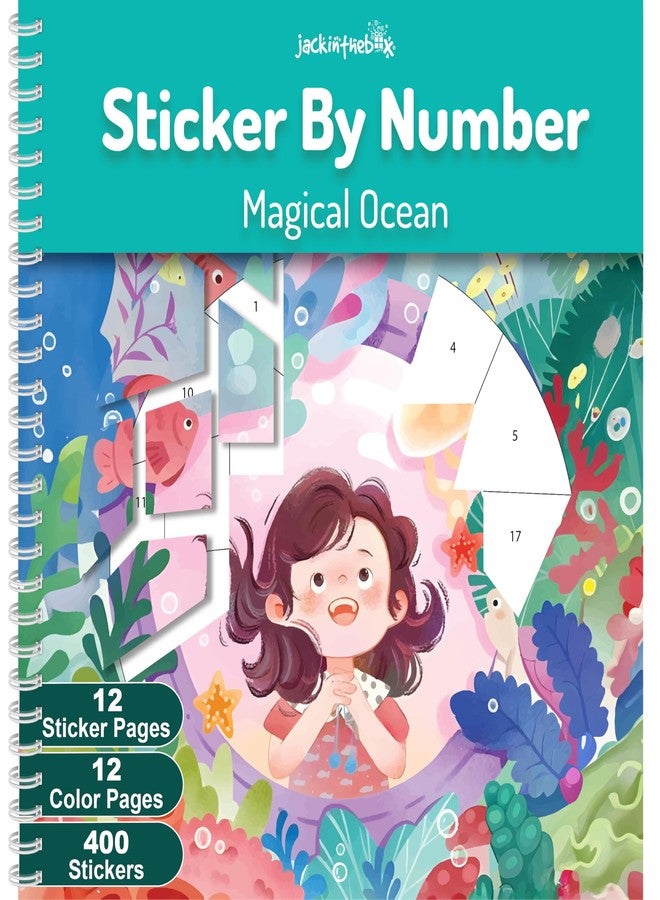 jackinthebox Sticker by Number Book Ocean Theme, 12 Scenes Puzzle Paint by Sticker Book + Colouring Pages, Gifts for Birthday, Party Favour Toys for Girls, Arts & Crafts for Kids Age 7 8 9 10 - Image 1